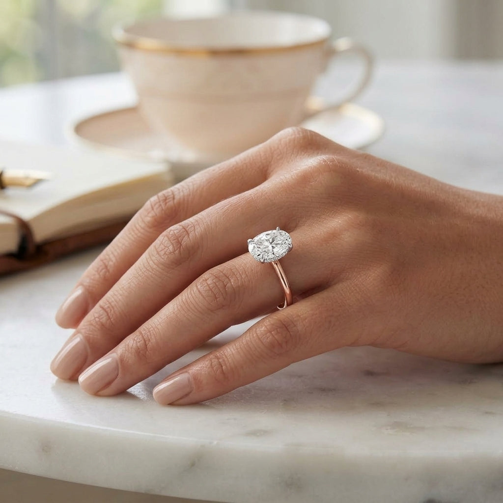 Sola – 3 Carat Oval Hidden Halo Solitaire
