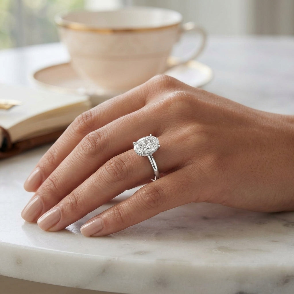 Sola – 3 Carat Oval Hidden Halo Solitaire