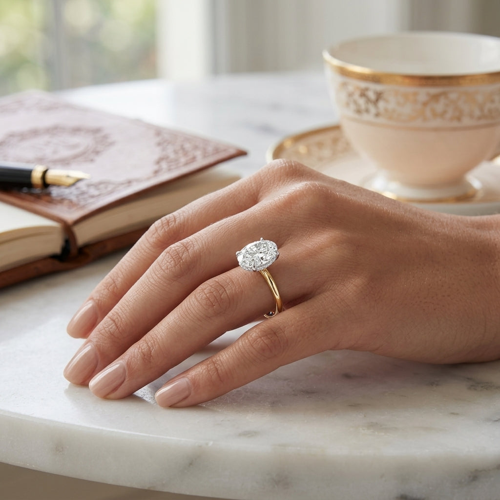 Sola – 3 Carat Oval Hidden Halo Solitaire