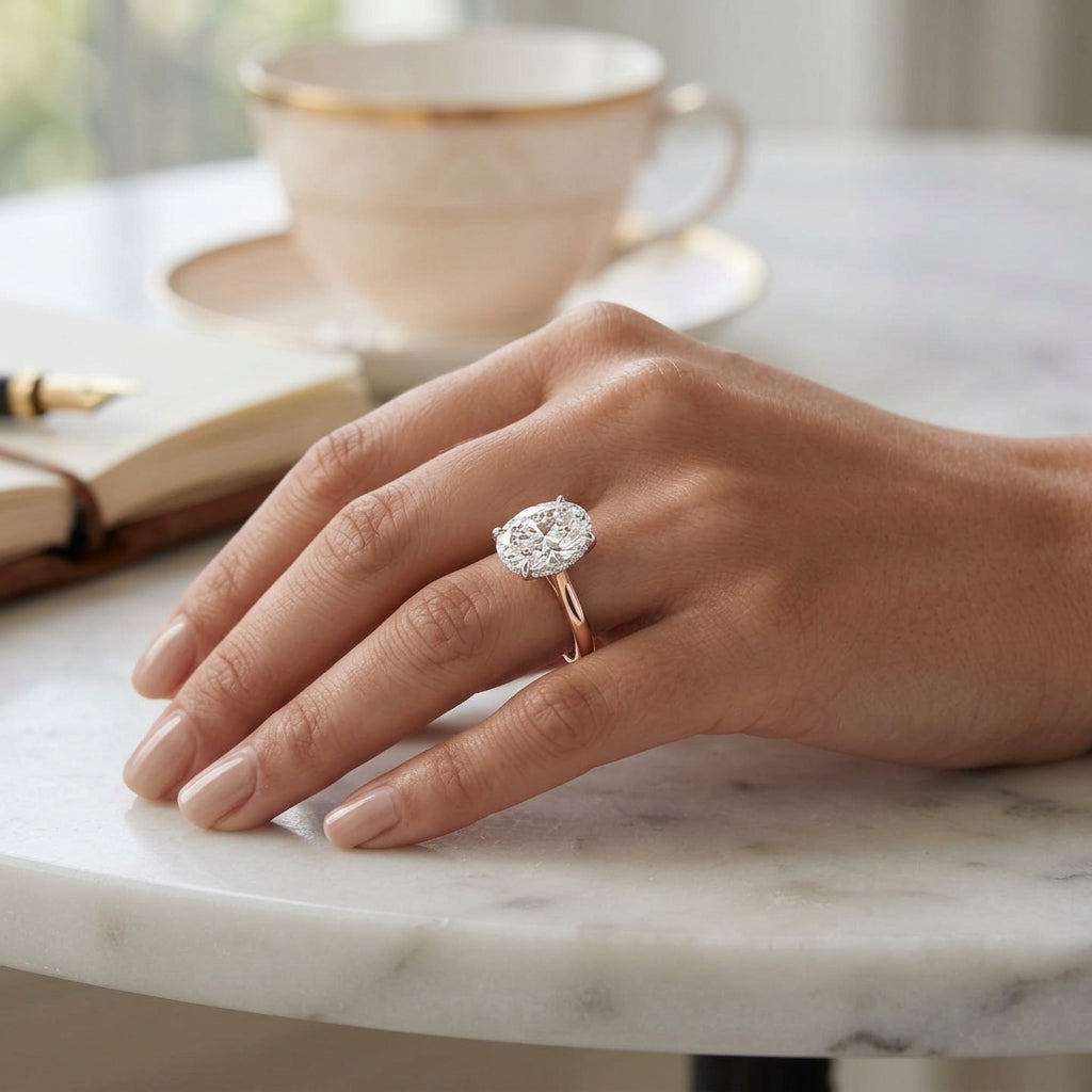 Lyra – 3 Carat Oval Cathedral Hidden Halo