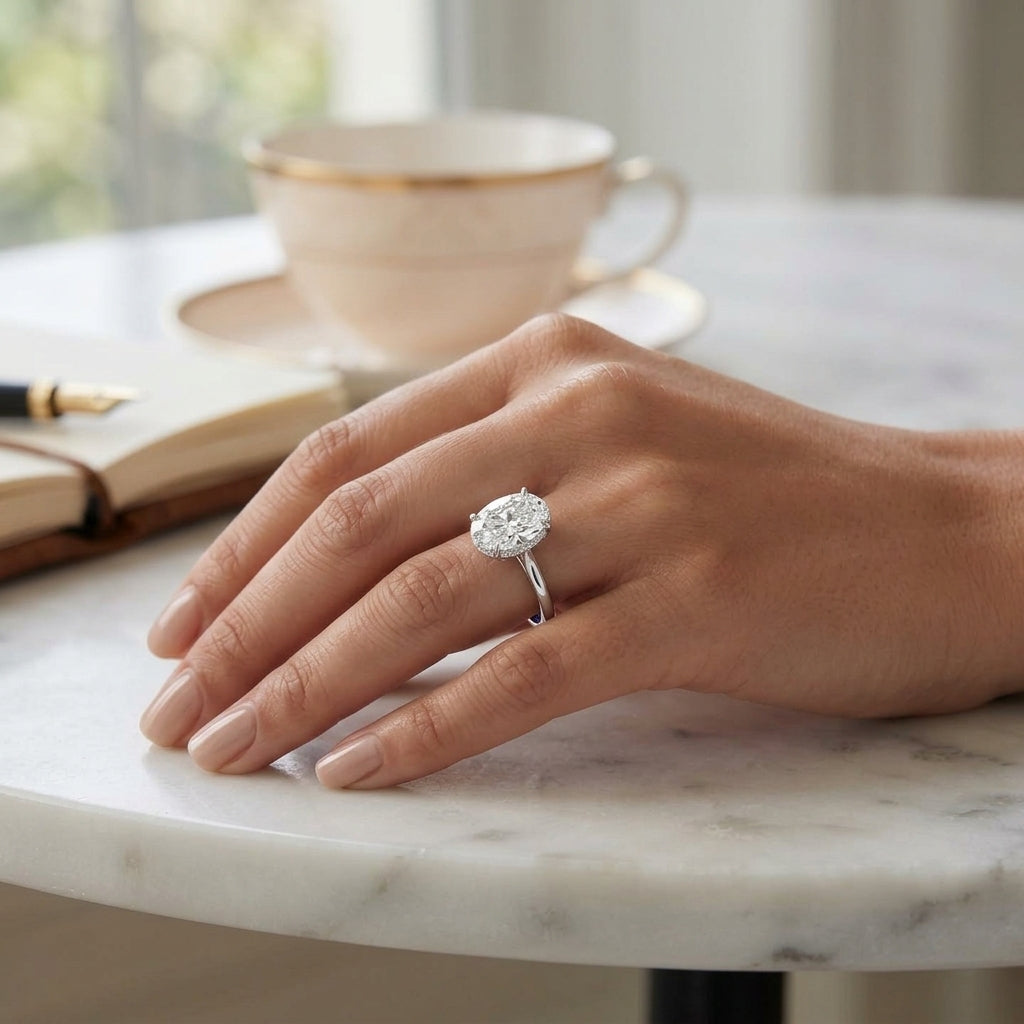 Lyra – 3 Carat Oval Cathedral Hidden Halo