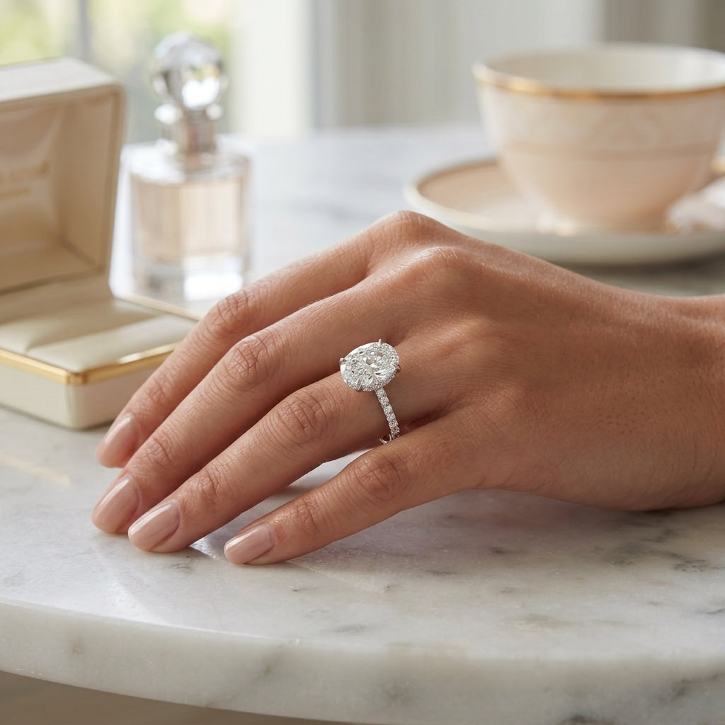 Astra – 3 Carat Oval Pavé Solitaire