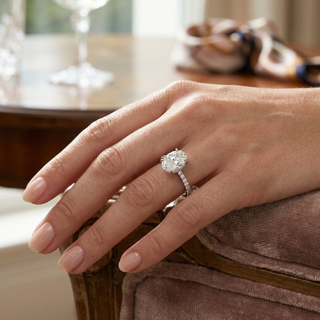 Eria – 2 Carat Oval Pavé with Hidden Halo