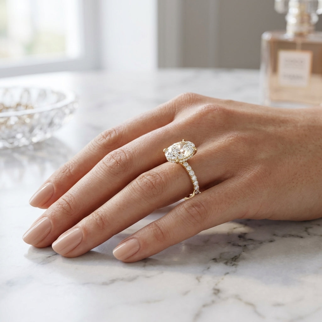 Eria – 3 Carat Oval Pavé with Hidden Halo