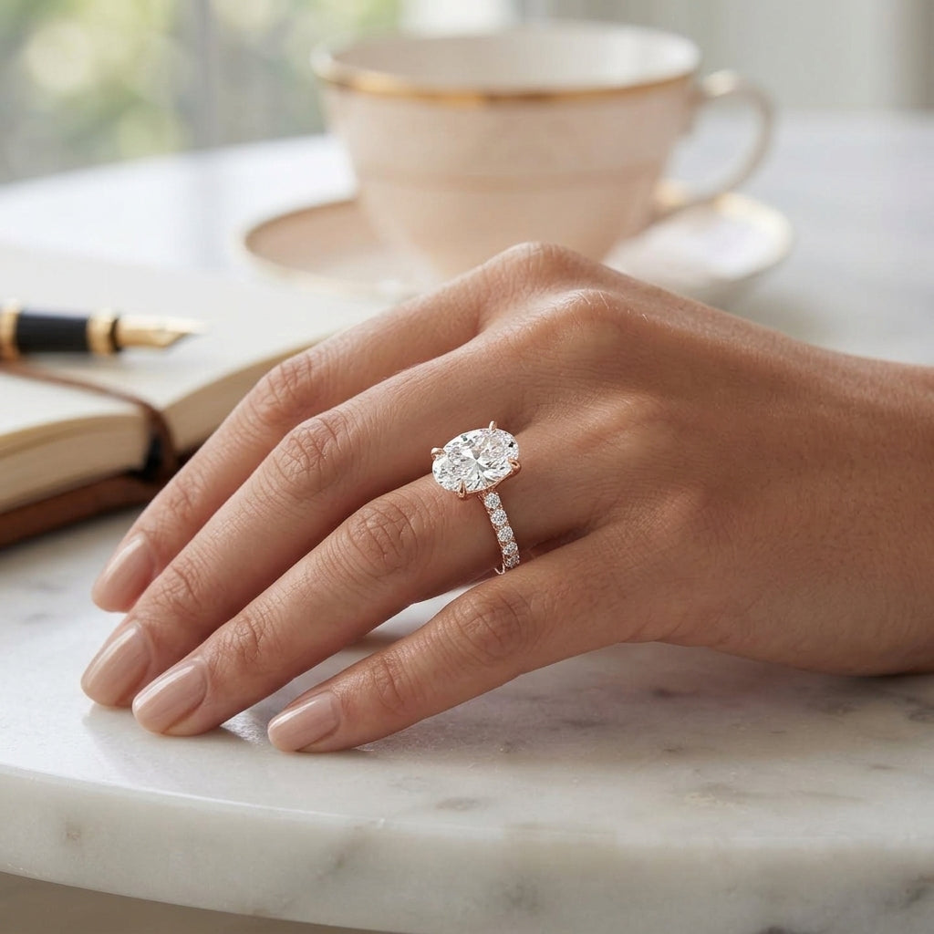 Celine – 3 Carat Oval Cathedral Pavé