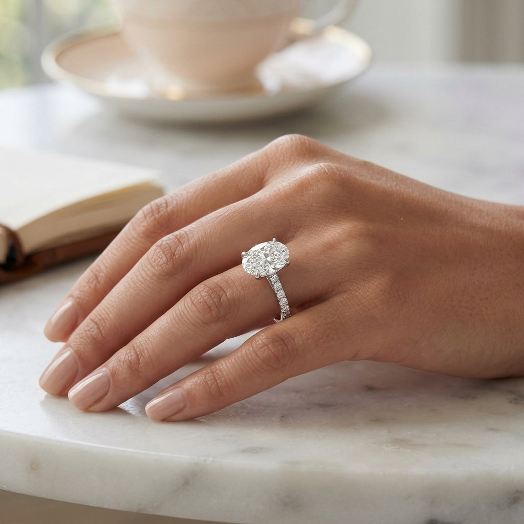 Celine – 3 Carat Oval Cathedral Pavé