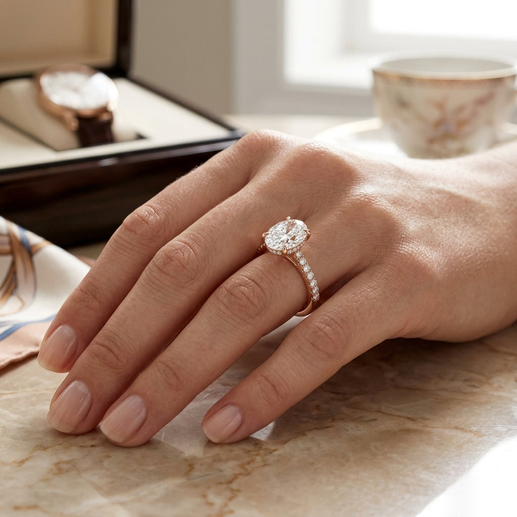 Mira – 3 Carat Oval Hidden Halo Cathedral Pavé