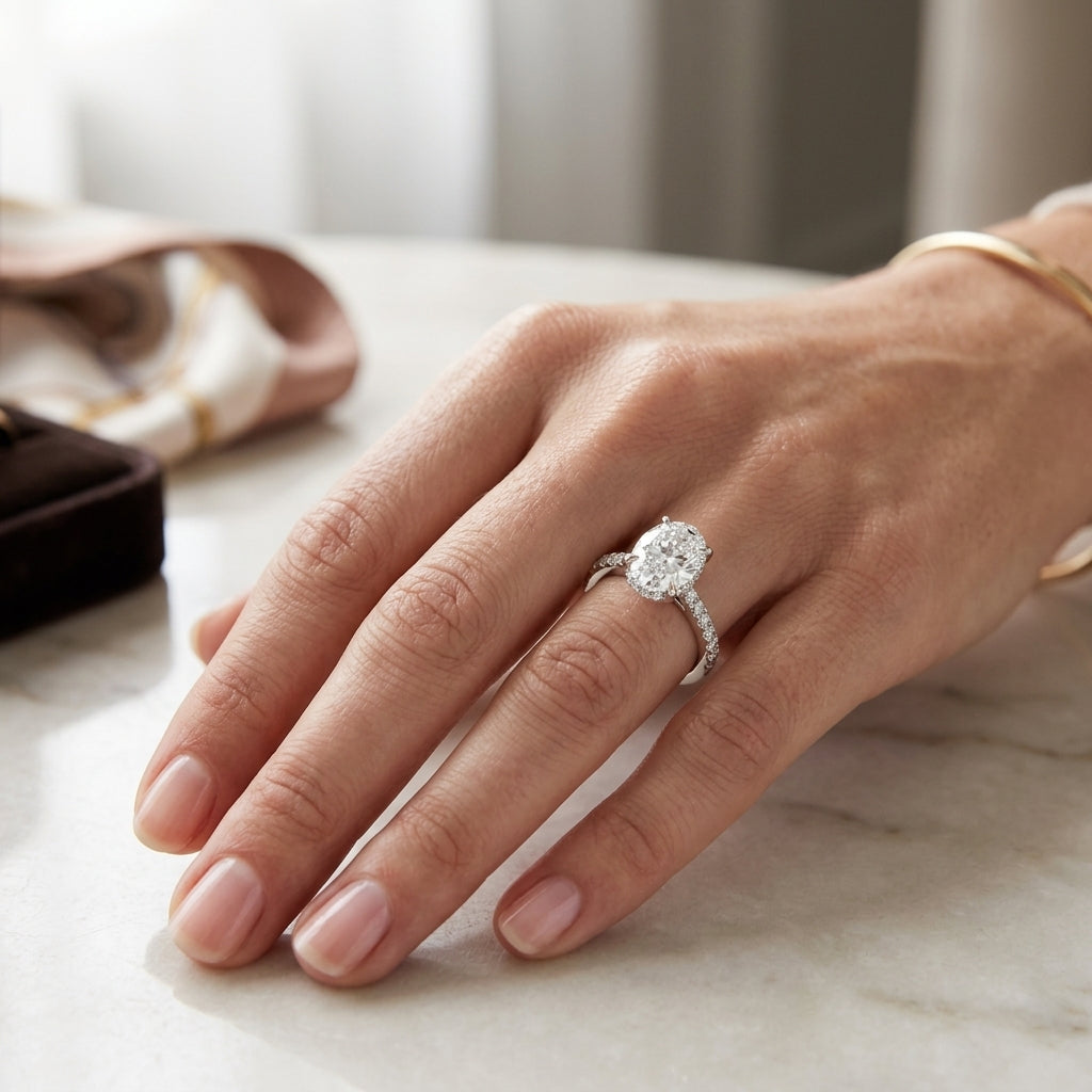 Mira – 3 Carat Oval Hidden Halo Cathedral Pavé