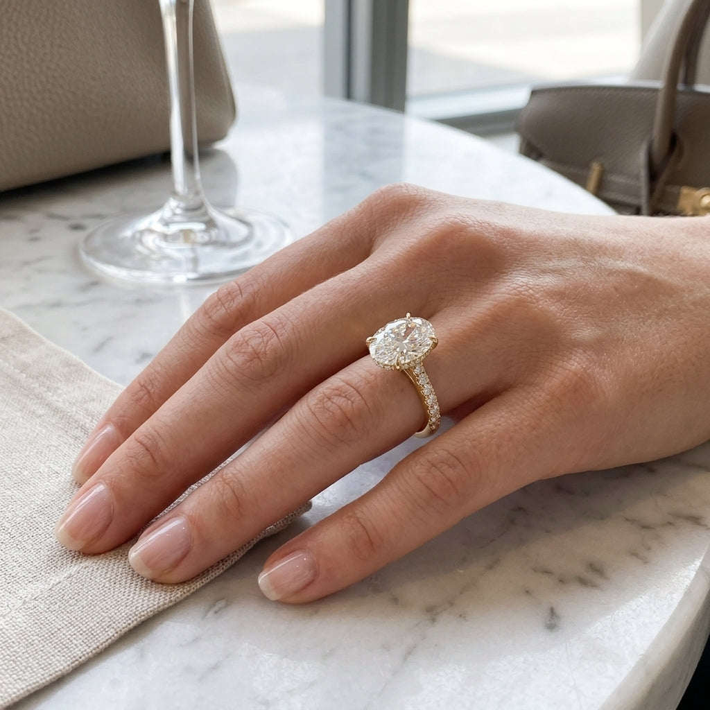 Mira – 3 Carat Oval Hidden Halo Cathedral Pavé