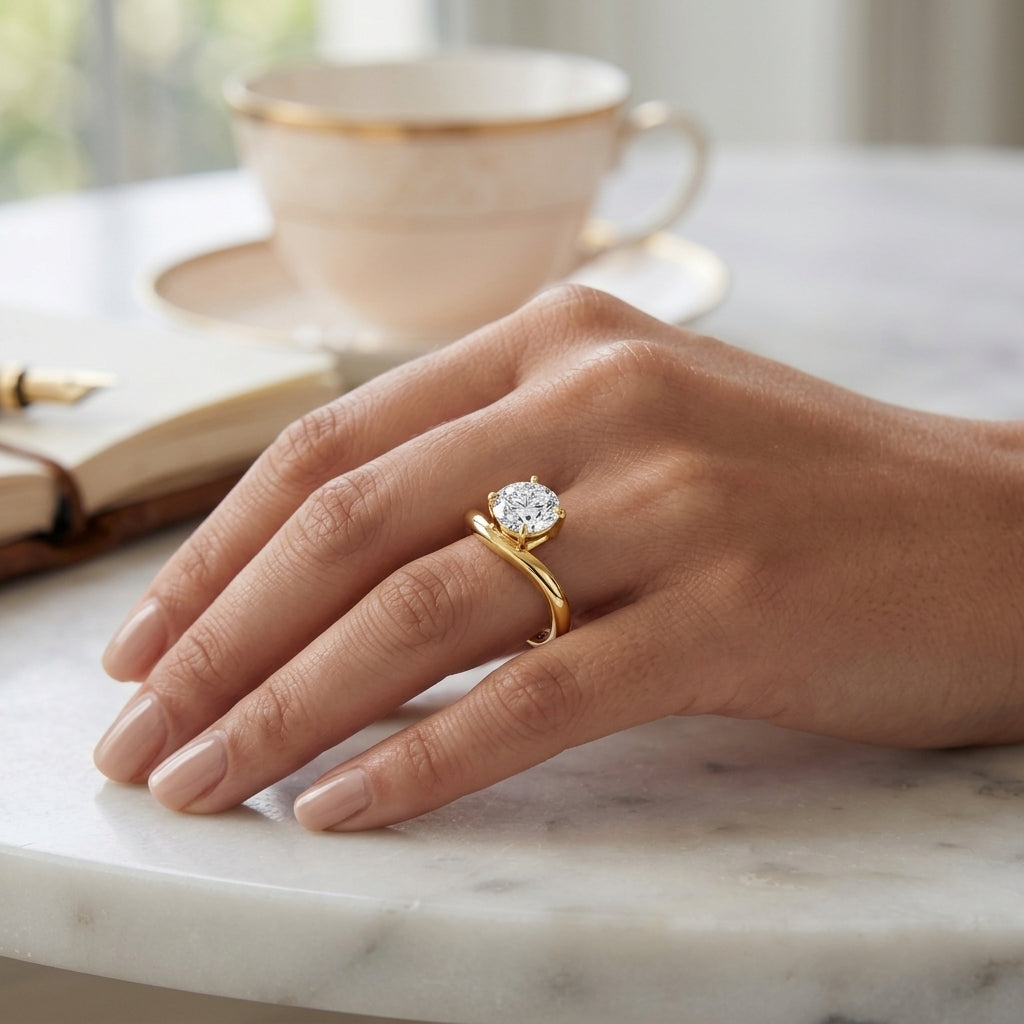 Ena – 2 Carat Oval Curved Offset Bezel Solitaire