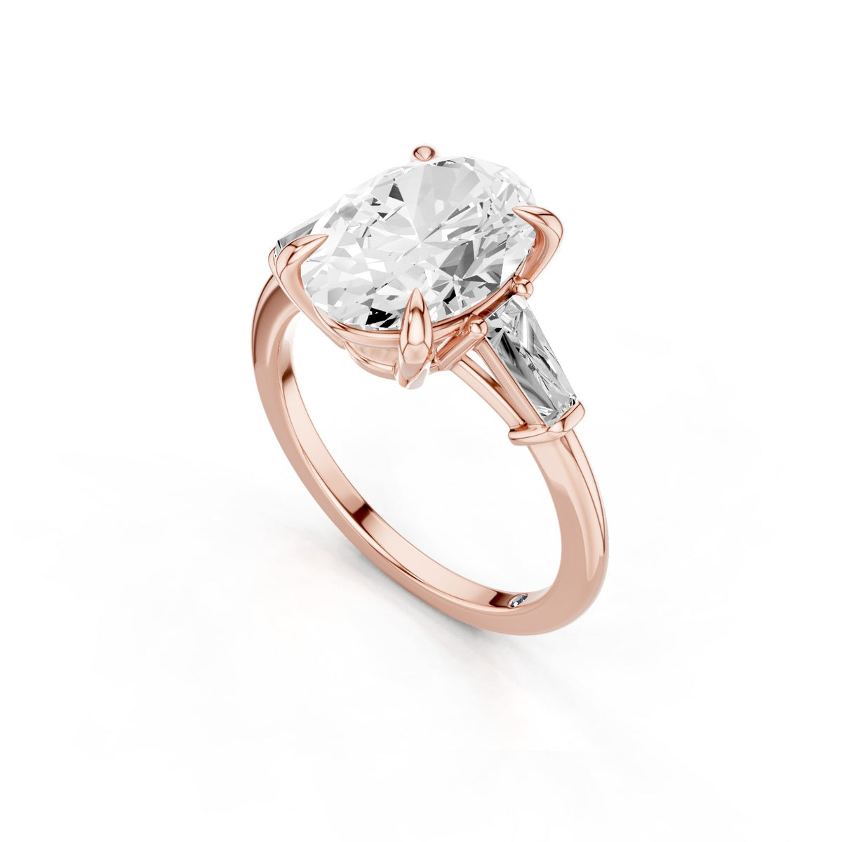 Vela – 3 Carat Oval Three Stone Tapered Baguette