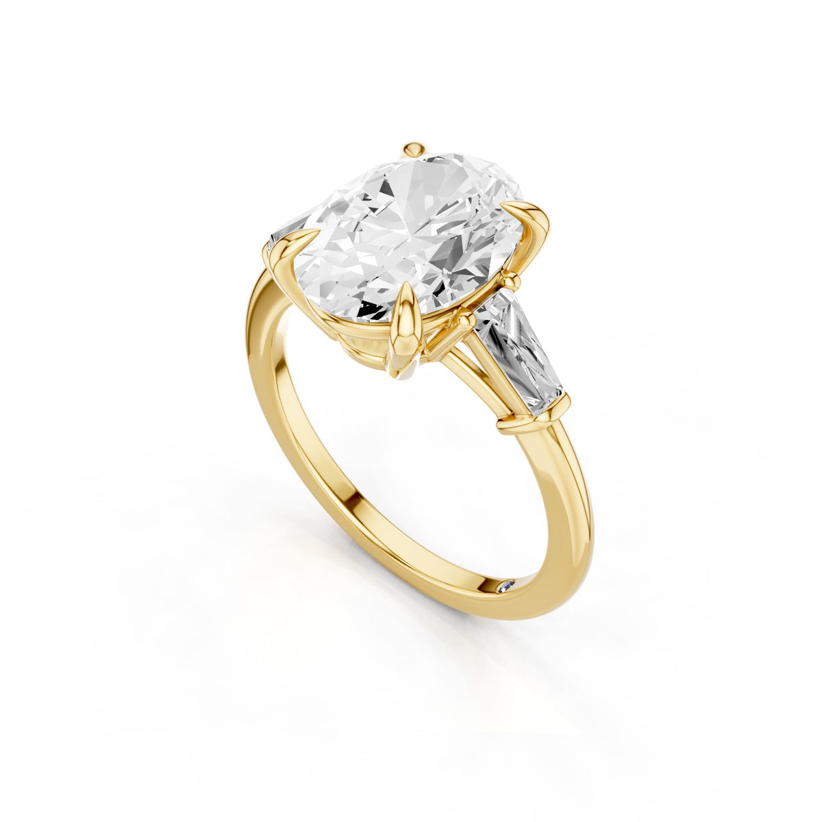 Vela – 3 Carat Oval Three Stone Tapered Baguette