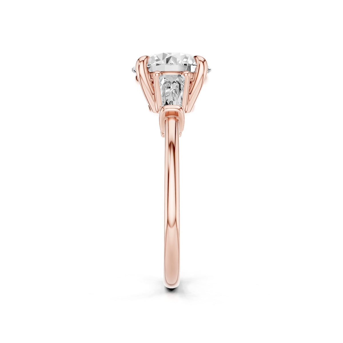 Vela – 2 Carat Round Three Stone Tapered Baguette