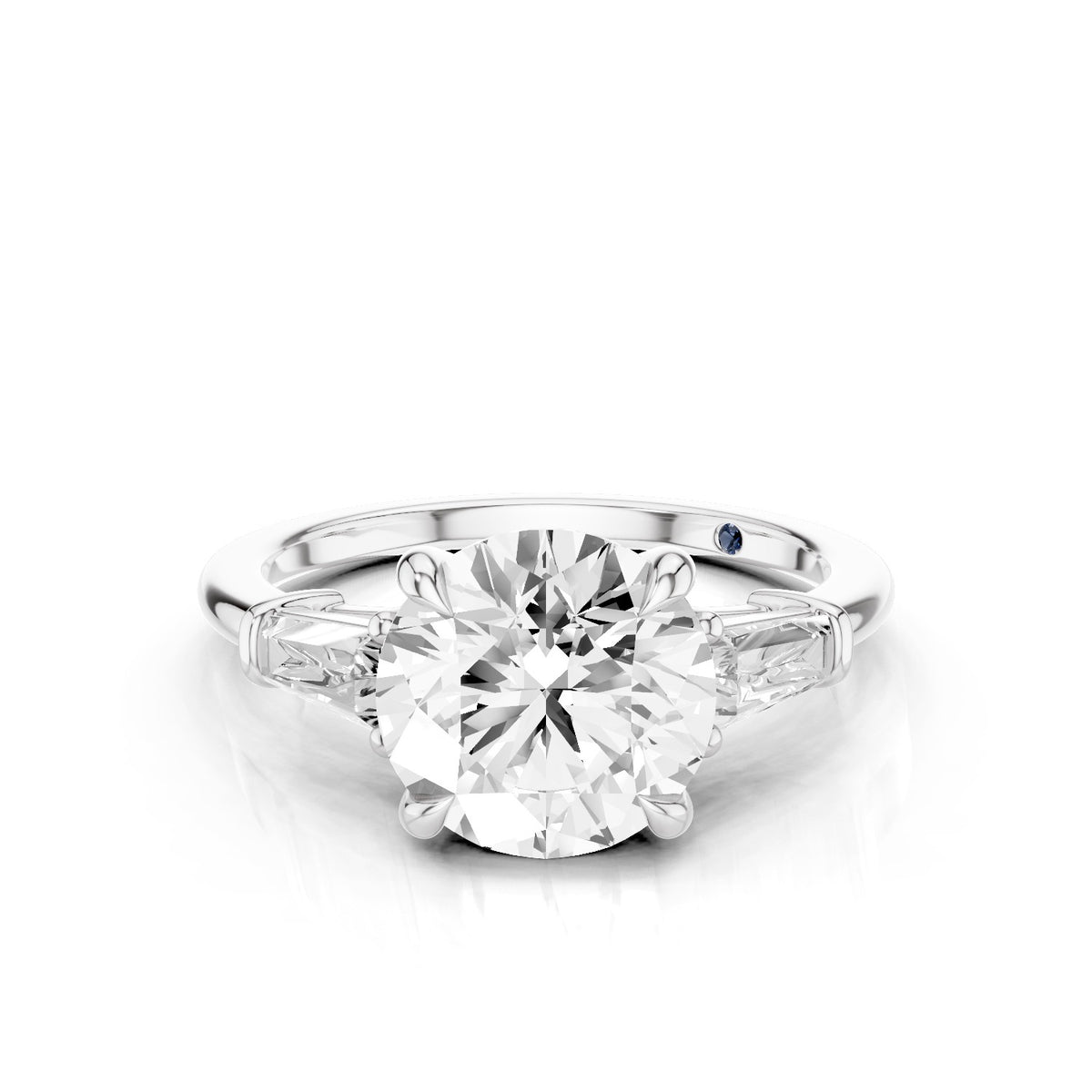 Vela – 2 Carat Round Three Stone Tapered Baguette