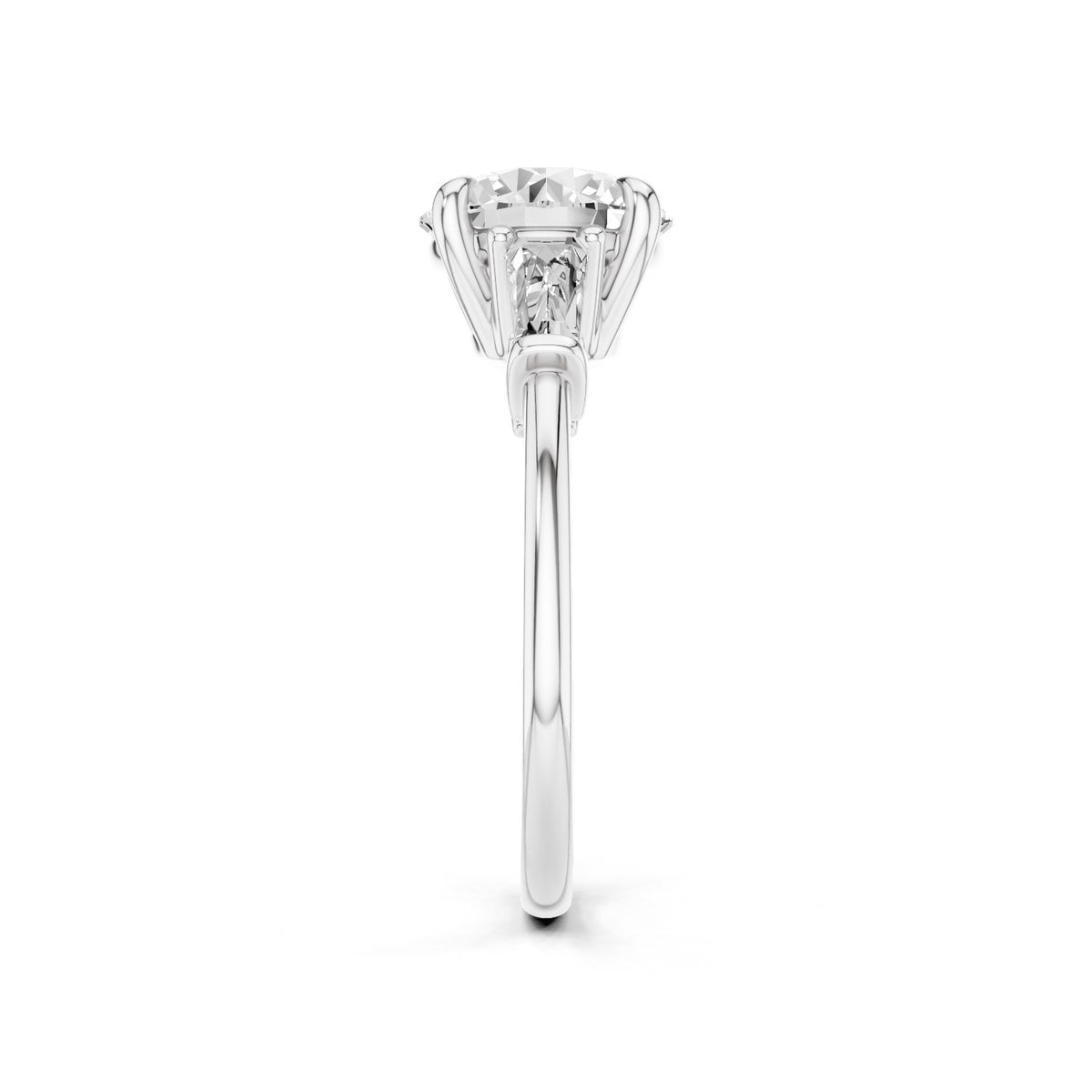 Vela – 2 Carat Round Three Stone Tapered Baguette