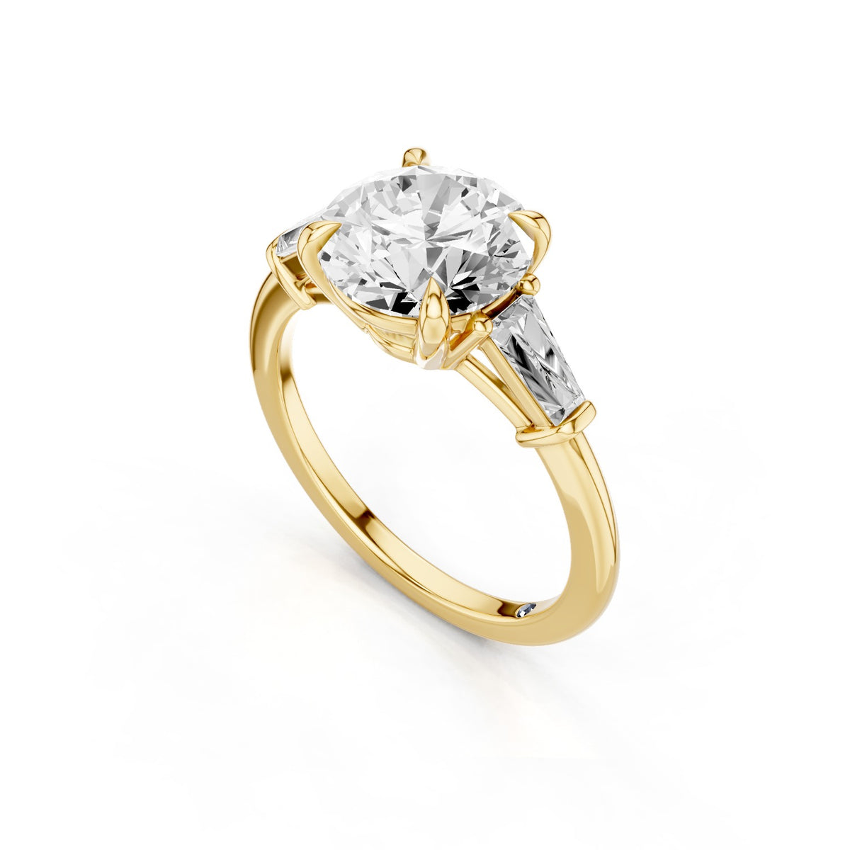 Vela – 2 Carat Round Three Stone Tapered Baguette