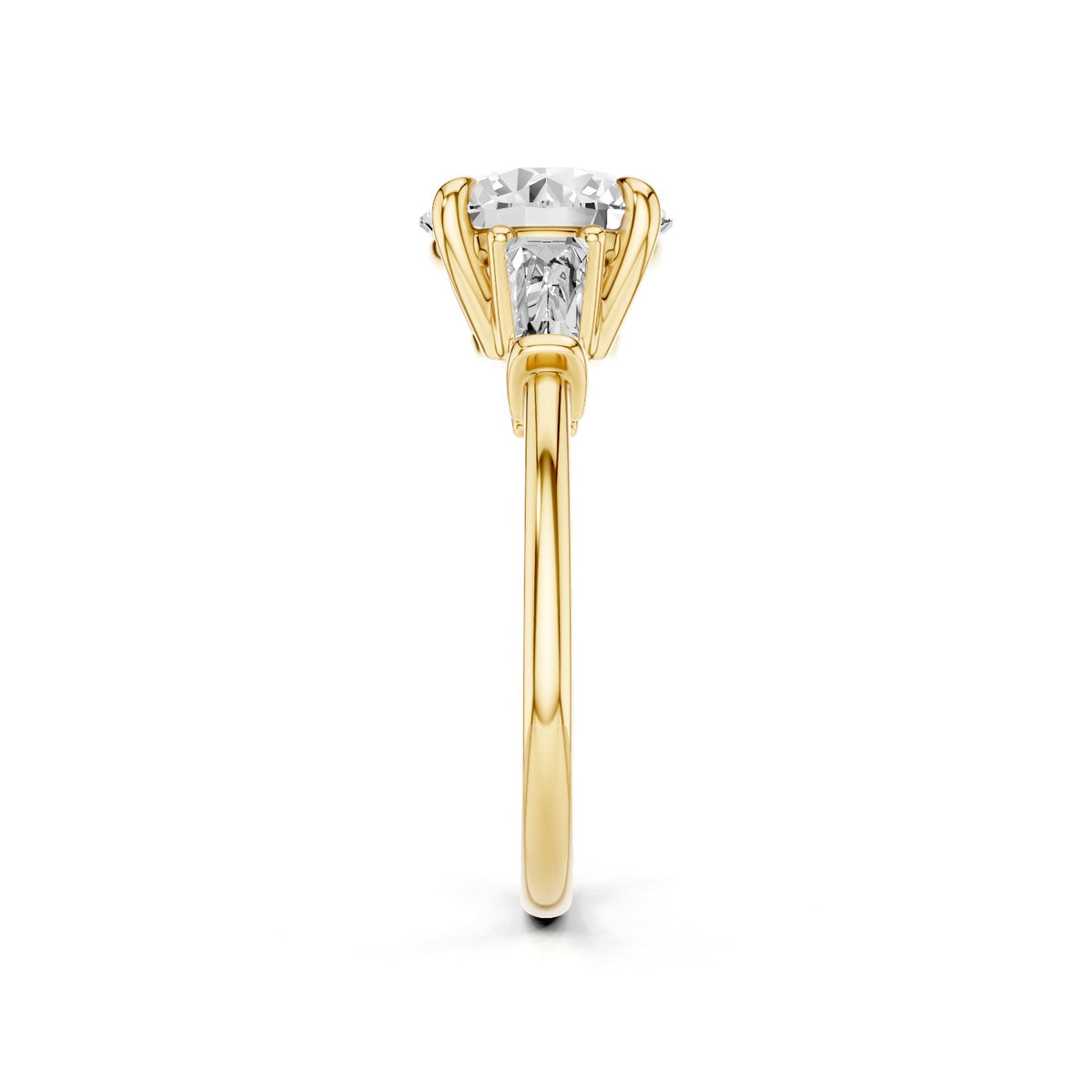 Vela – 2 Carat Round Three Stone Tapered Baguette