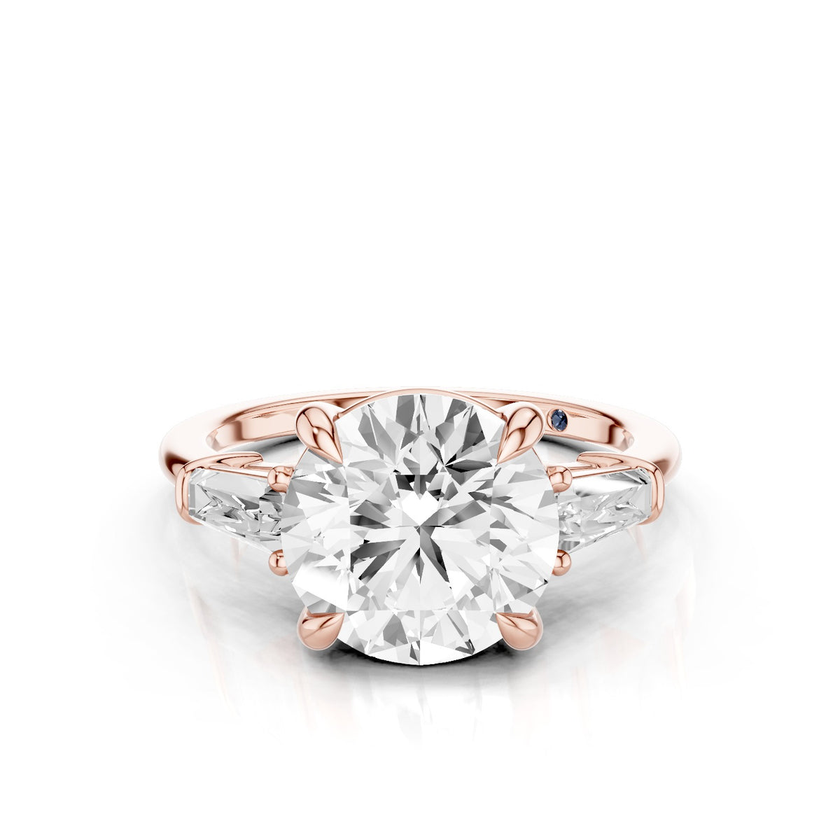 Vela – 3 Carat Round Three Stone Tapered Baguette