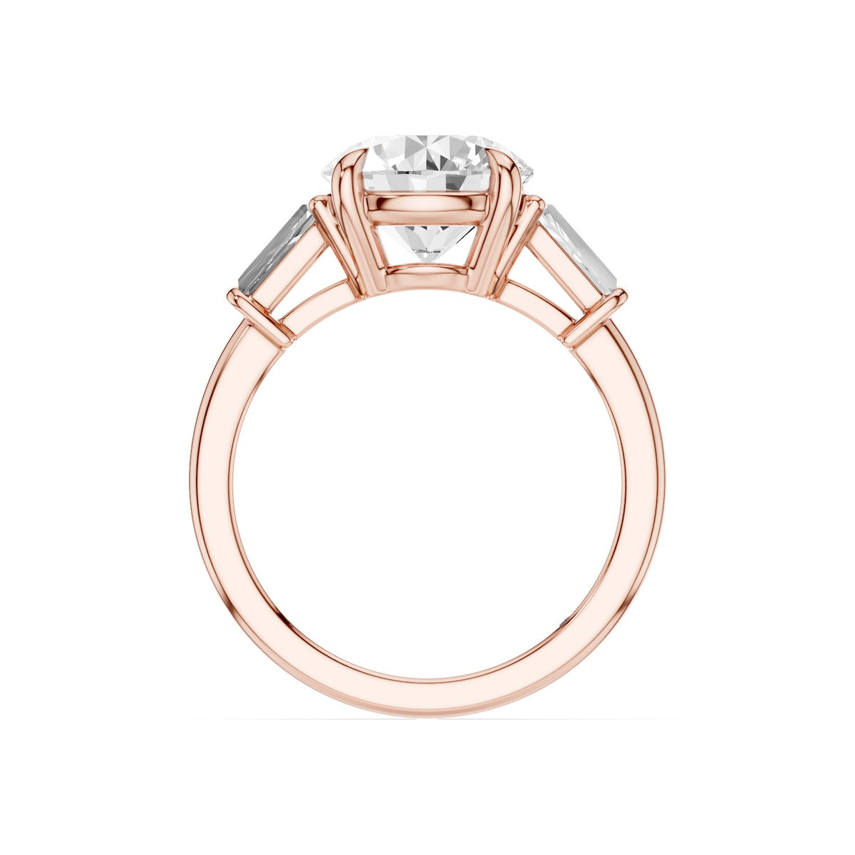 Vela – 3 Carat Round Three Stone Tapered Baguette