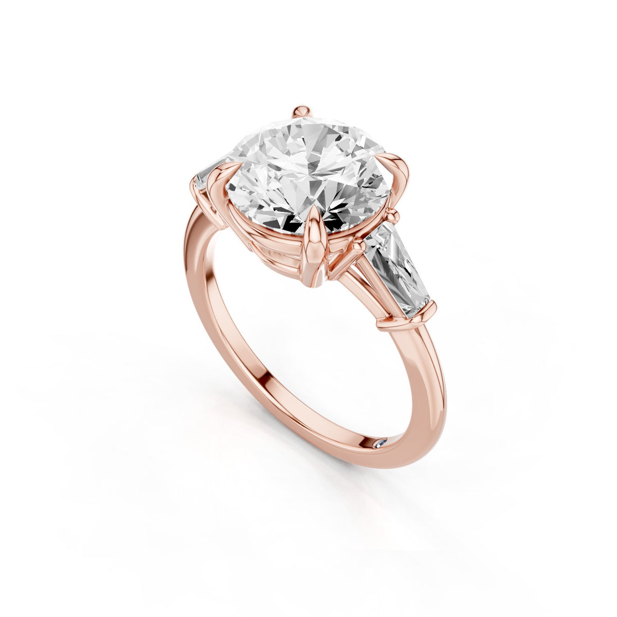 Vela – 3 Carat Round Three Stone Tapered Baguette