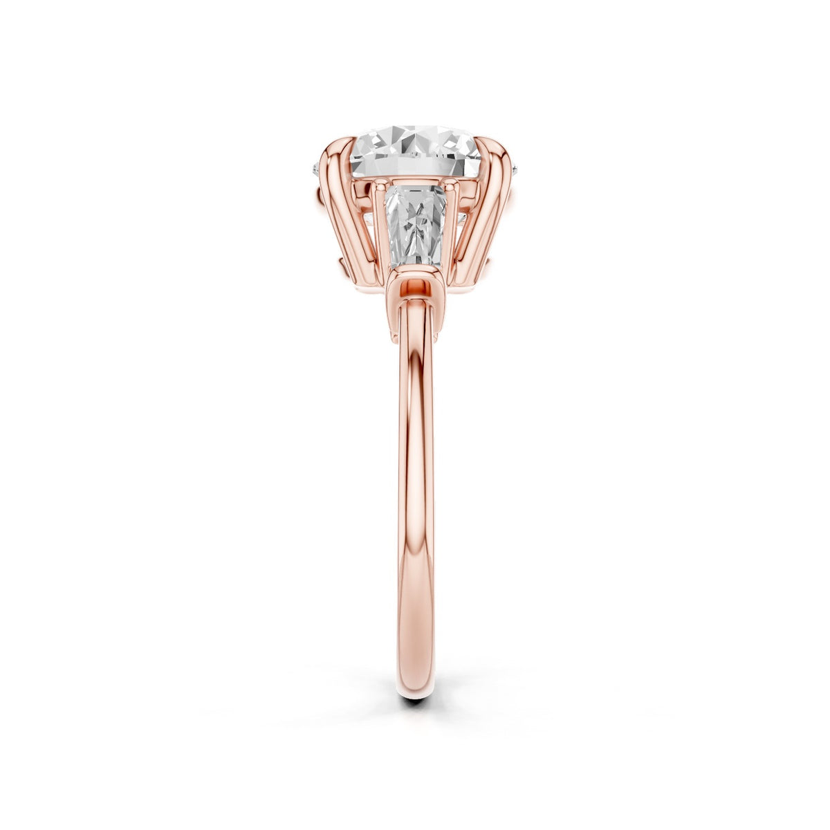 Vela – 3 Carat Round Three Stone Tapered Baguette