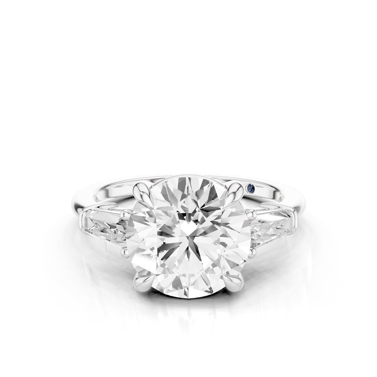 Vela – 3 Carat Round Three Stone Tapered Baguette