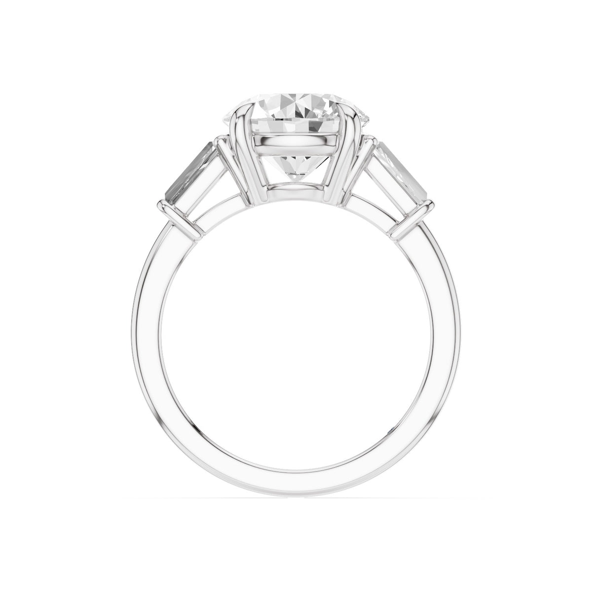 Vela – 3 Carat Round Three Stone Tapered Baguette