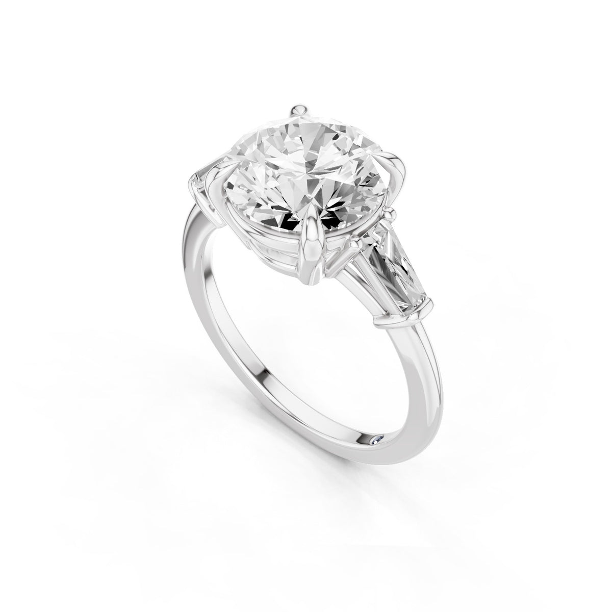 Vela – 3 Carat Round Three Stone Tapered Baguette