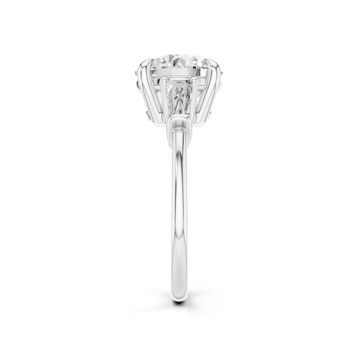 Vela – 3 Carat Round Three Stone Tapered Baguette