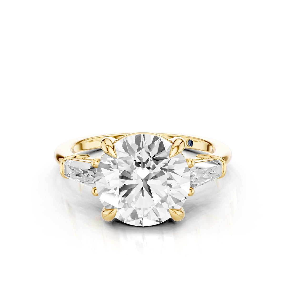 Vela – 3 Carat Round Three Stone Tapered Baguette