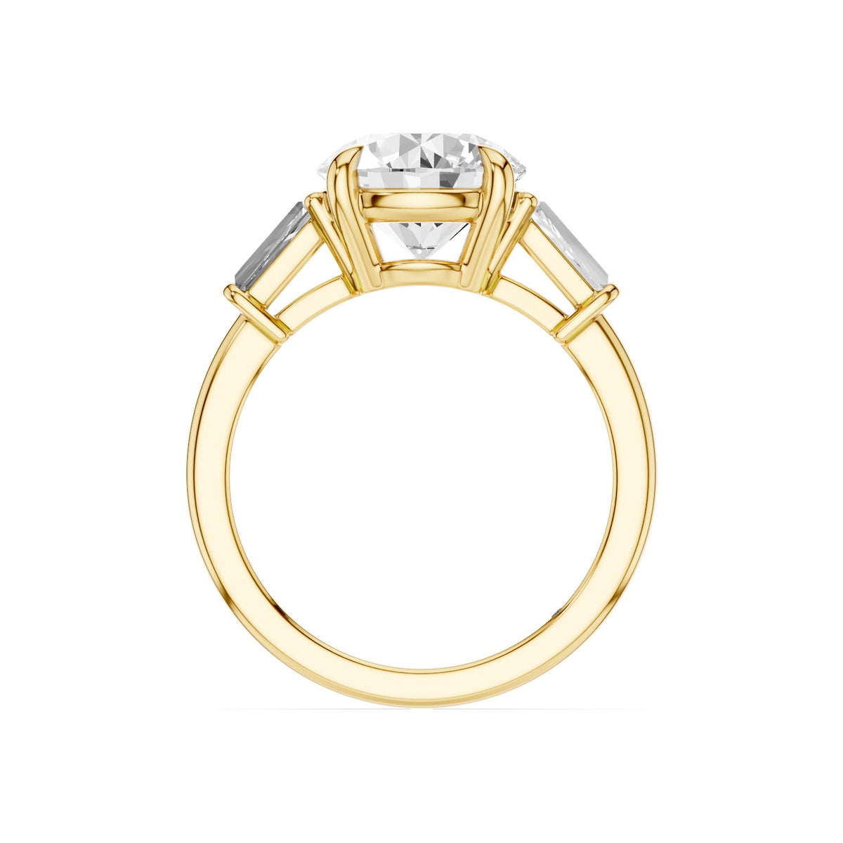 Vela – 3 Carat Round Three Stone Tapered Baguette