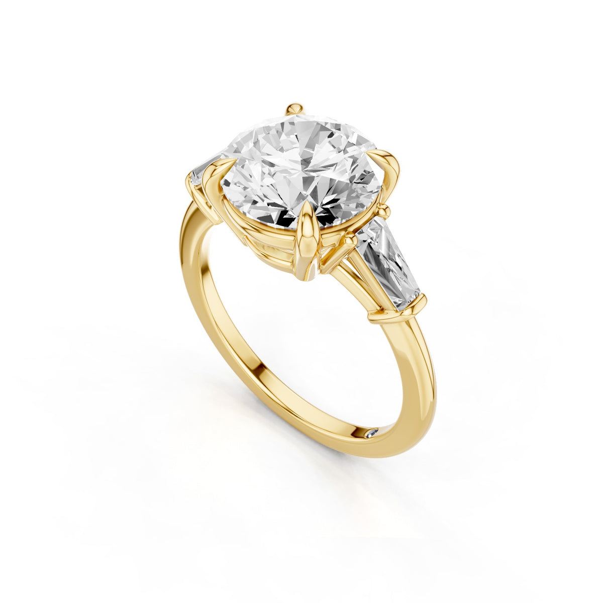 Vela – 3 Carat Round Three Stone Tapered Baguette
