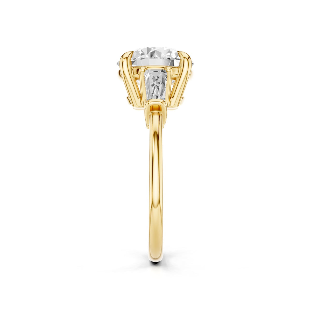 Vela – 3 Carat Round Three Stone Tapered Baguette