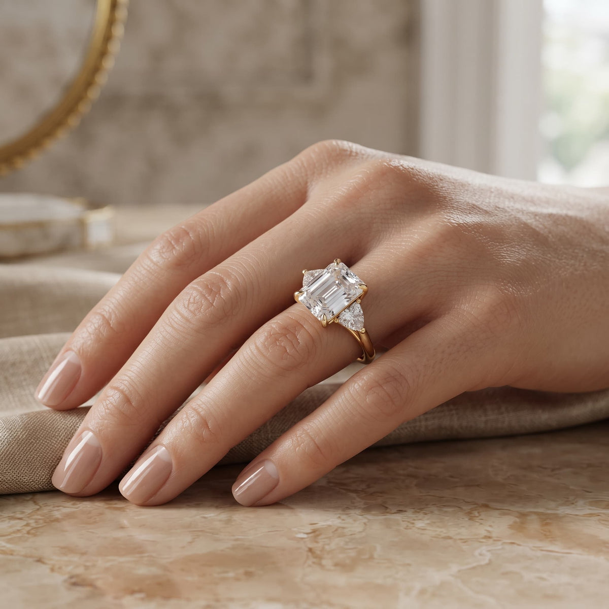 Alba – 3 Carat Emerald Cut with Pear Sides