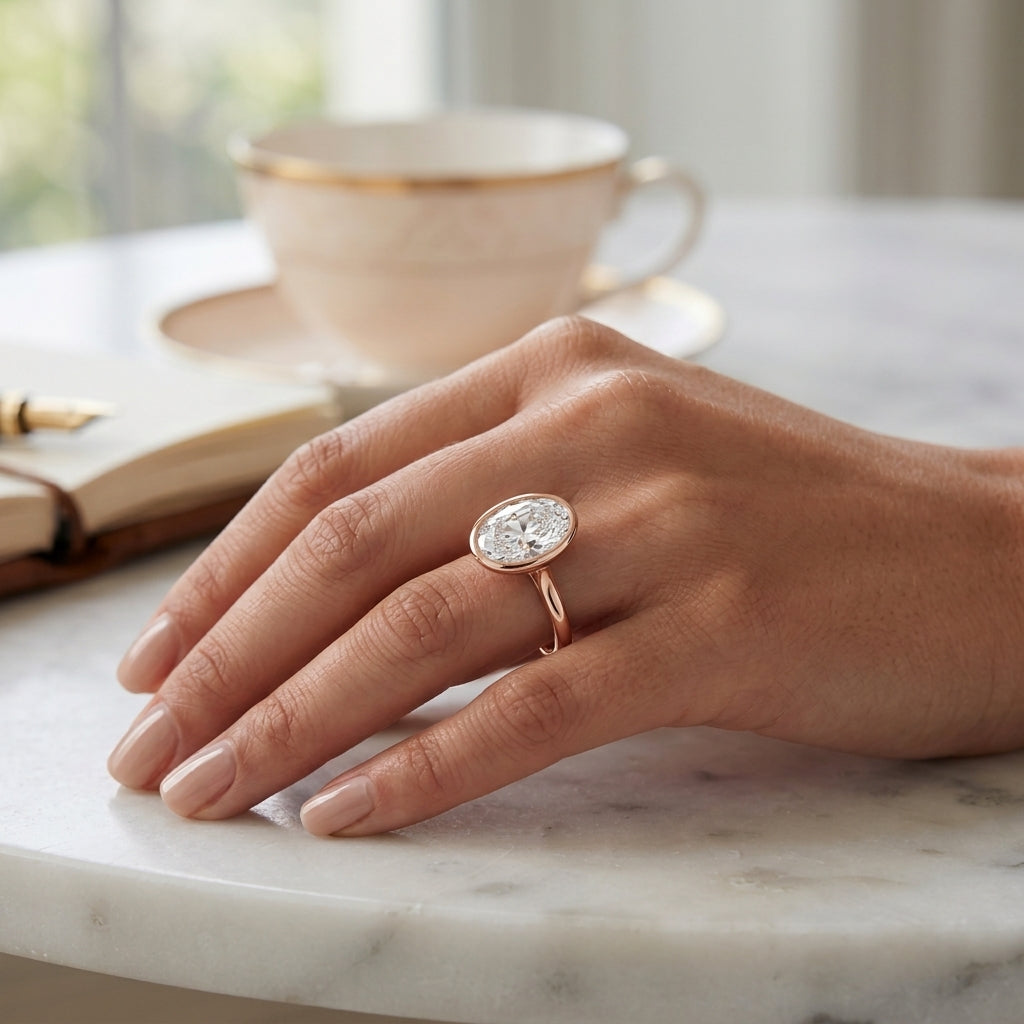 Tala – 3 Carat Oval East-West Bezel